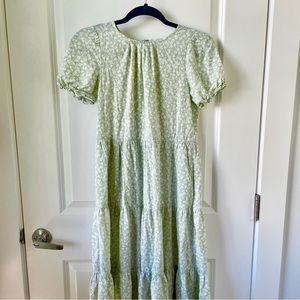 Floral Sage Green Tiered Midi Dress